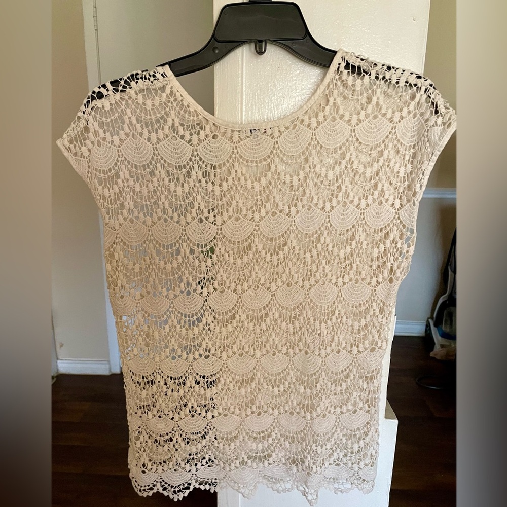 Women's Cotton Blend Crochet Lace Sheer Mesh Top